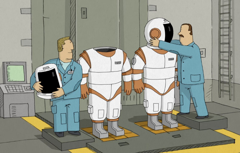 Кадр из мультфильма:  "	 Мы не можем жить без космоса"